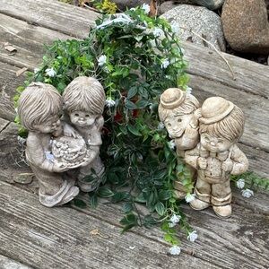 Hand Crafted Beige and Green Garden Figurines